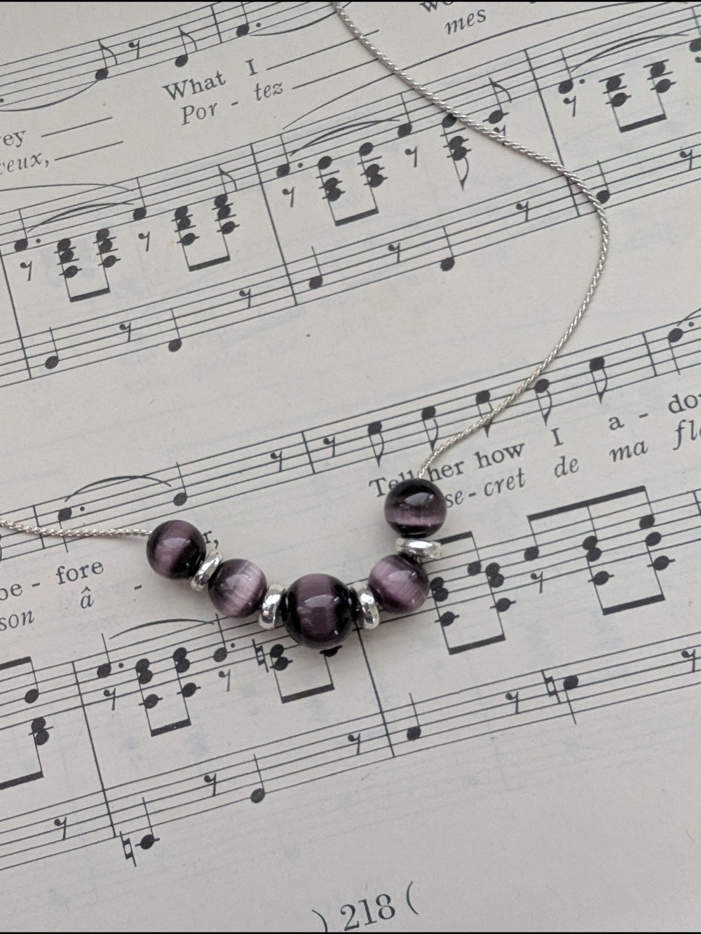 Purple Glass Bead Necklace on Silver Chain - Classic Women’s Jewelry - Picture 7 of 8
